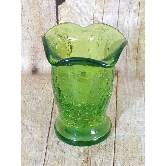 Green Crackle Glass Bud Vase Miniature Succulent Air Plants Planter (9A) - Picture 3 of 6